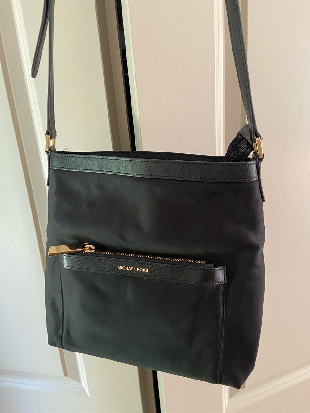 Michael Kors Black Nylon Crossbody with Gold Hardware